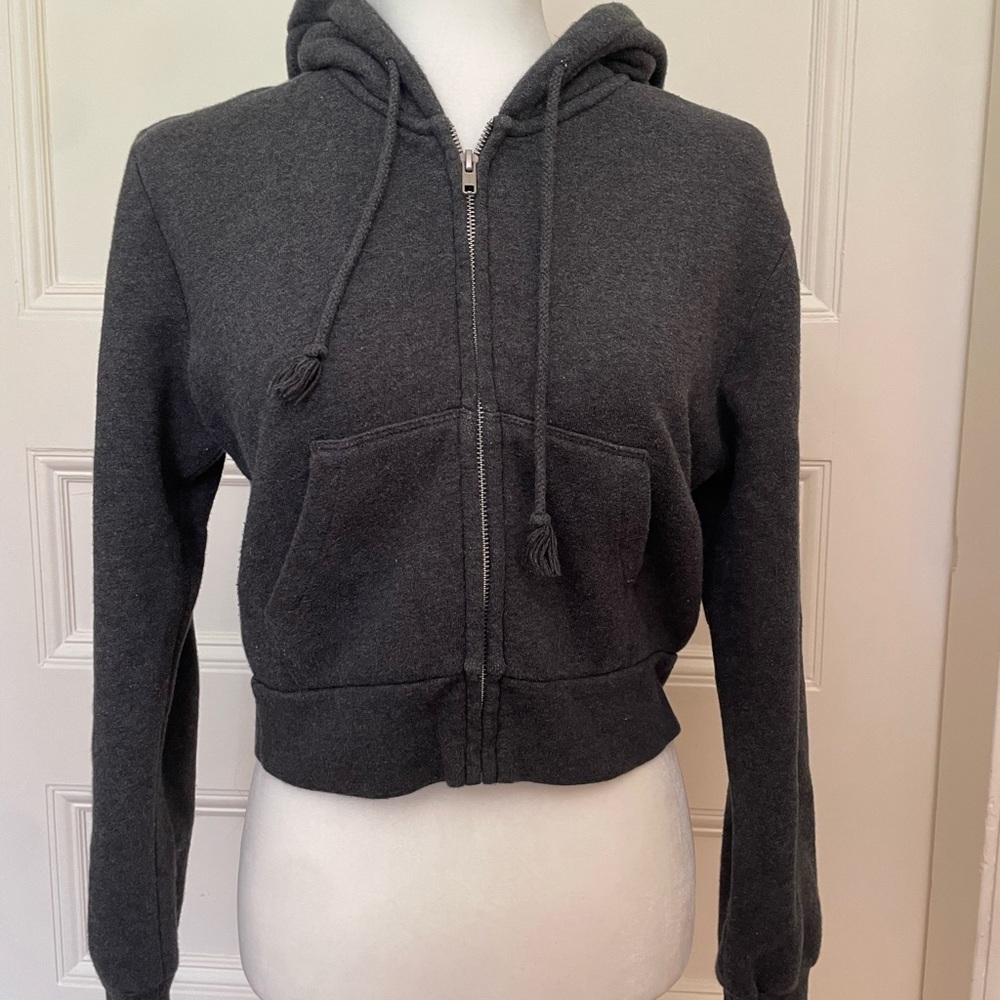 Brandy Melville Charcoal Cropped Zip-Up Hoodie
